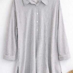 Cupio Striped Tunic Top XL Black White Button Front Flowy Blouse